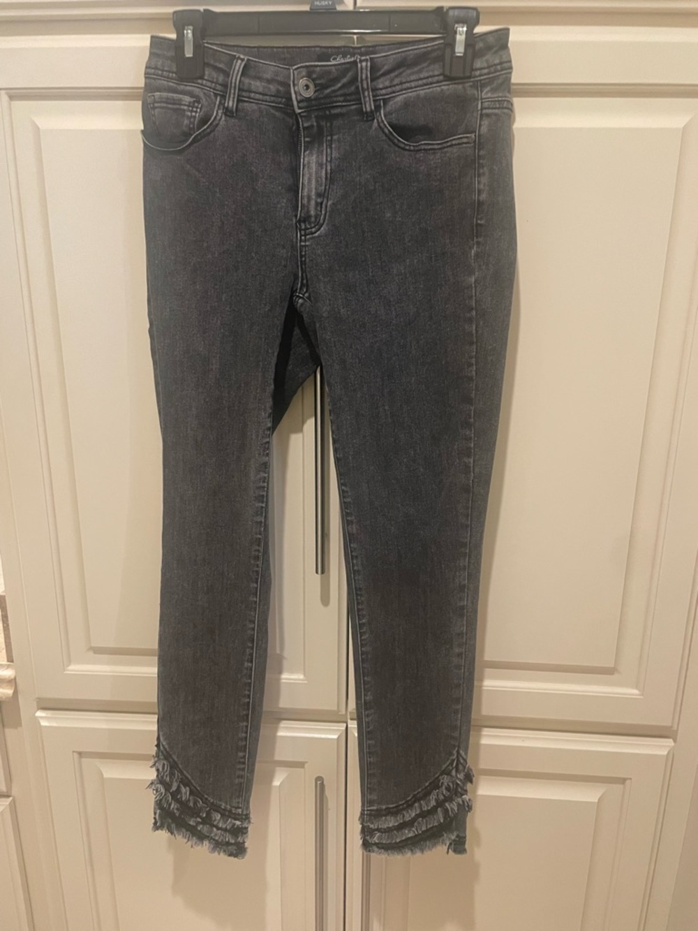 CHARLIE B Black Washed Ankle Jeans with Ruffle-Hem